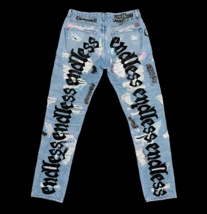 Vlone x Endless Embroidered Distressed Denim Jeans – PASTFRWRD
