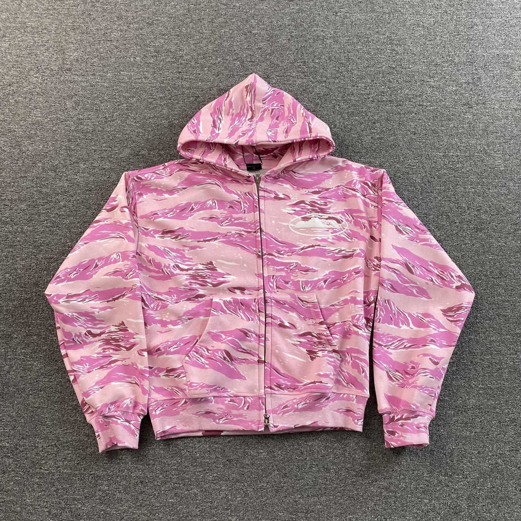CORTEIZ ISLAND PUFF PRINT ZIP-UP JACKET PINK TIGER CAMO - PASTFRWRD