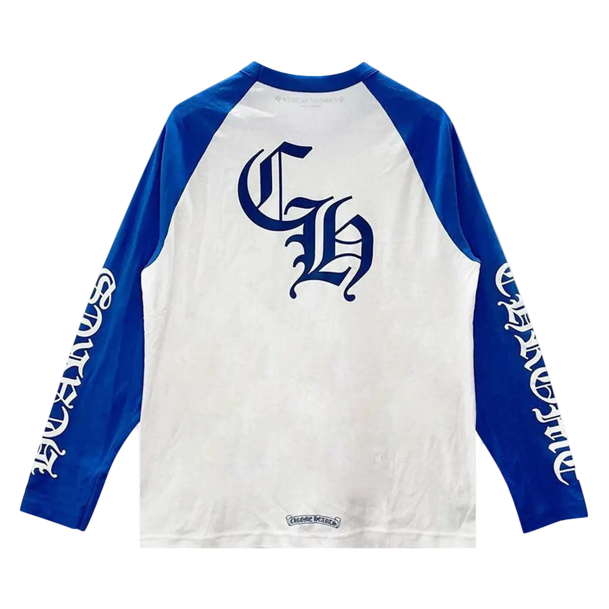 Chrome Hearts CH Baseball Shirt in faded wash with ribbed crewneck and unique graphics.