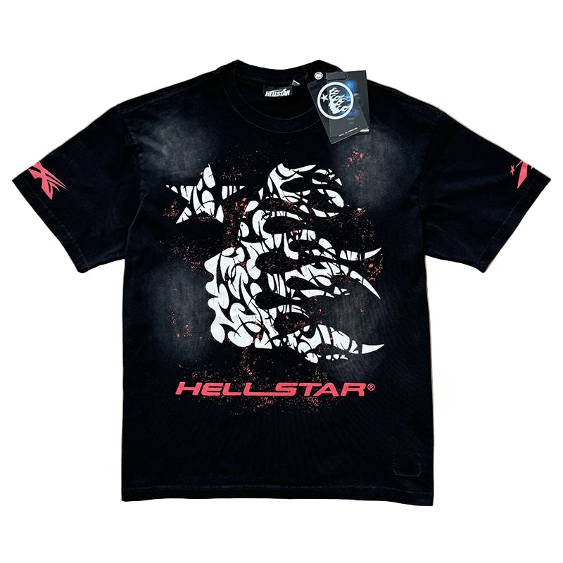 Hellstar T-shirt in faded vintage wash with ribbed crewneck and short sleeves in multiple colors