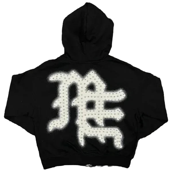 Mixed Emotions Emotions Never Die Rhinestone Hoodie Zip-Up Black