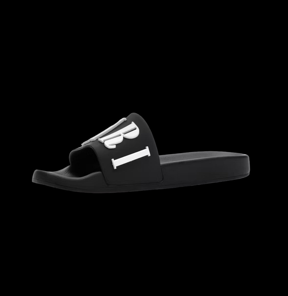 Black Amiri Pool Slides with wide strap and textured sole for casual wear