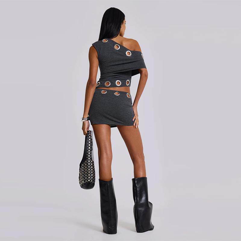 JADED LONDON ASYMMETRIC DRESS WITH EYELETS - PASTFRWRD