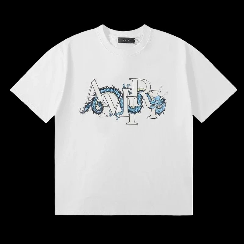 Amiri T-shirt en coton épais avec col rond côtelé et effet délavé vintage, 8 coloris.
