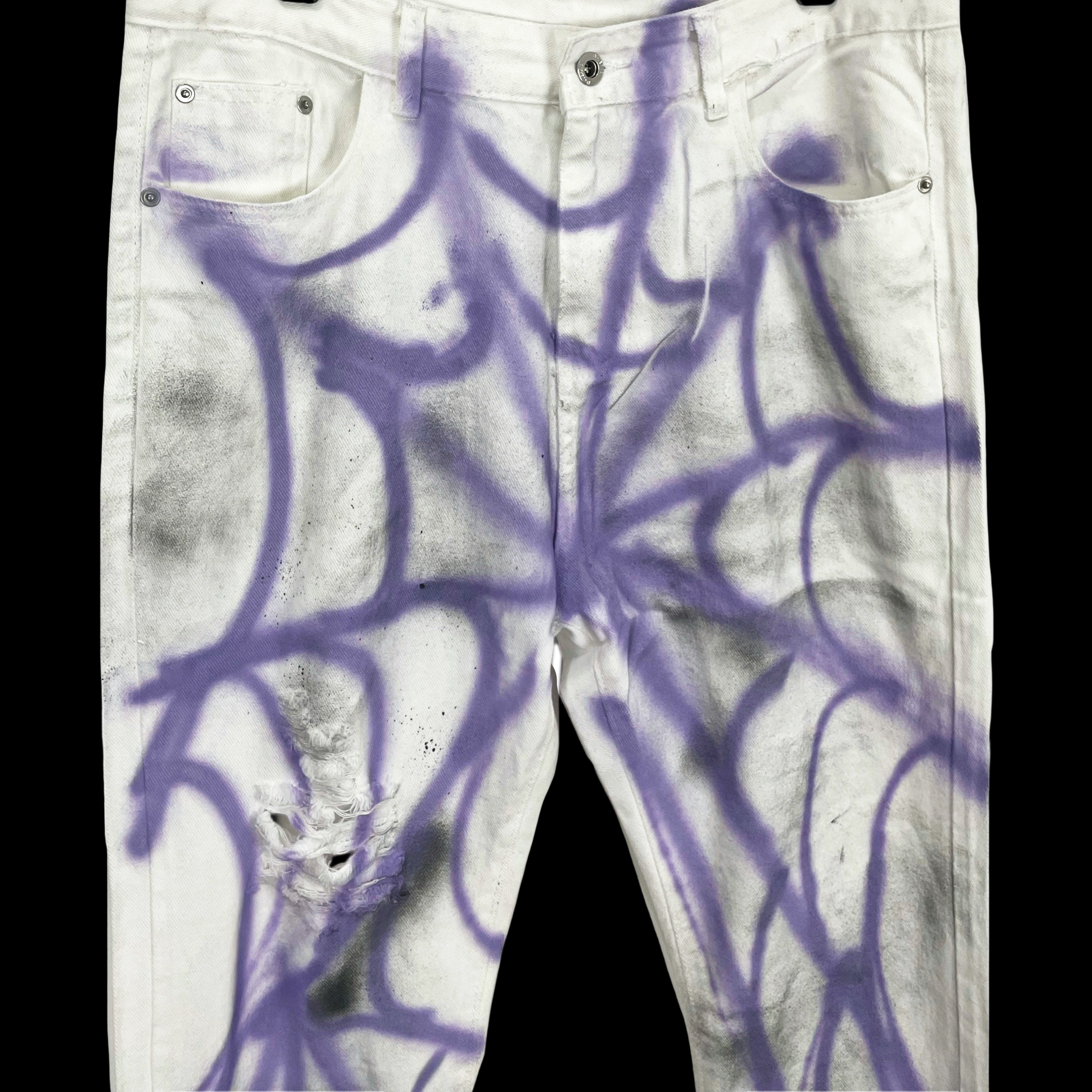 Purple spider jeans with a faded vintage wash and a comfortable fit for all-day wear.