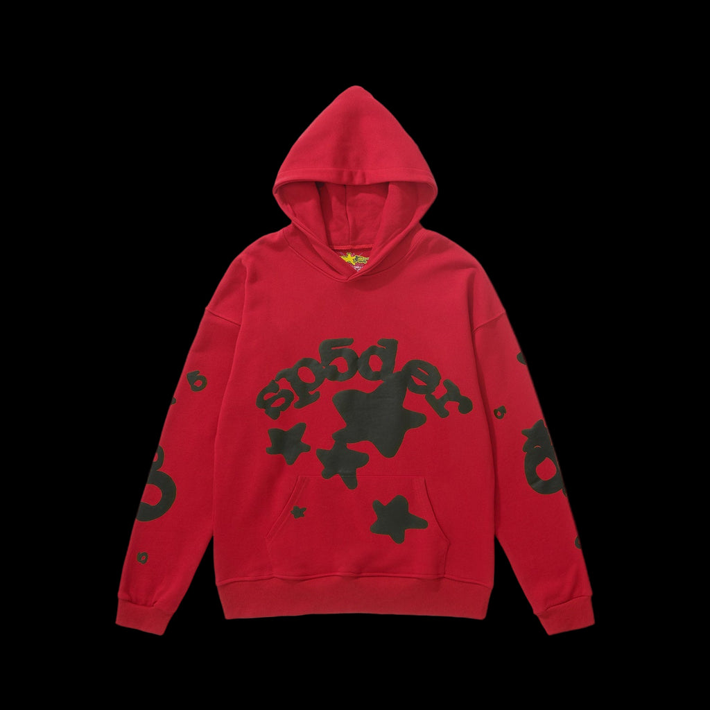 Sp5der Hoodie with ribbed crewneck and short sleeves available in 26 colorways.