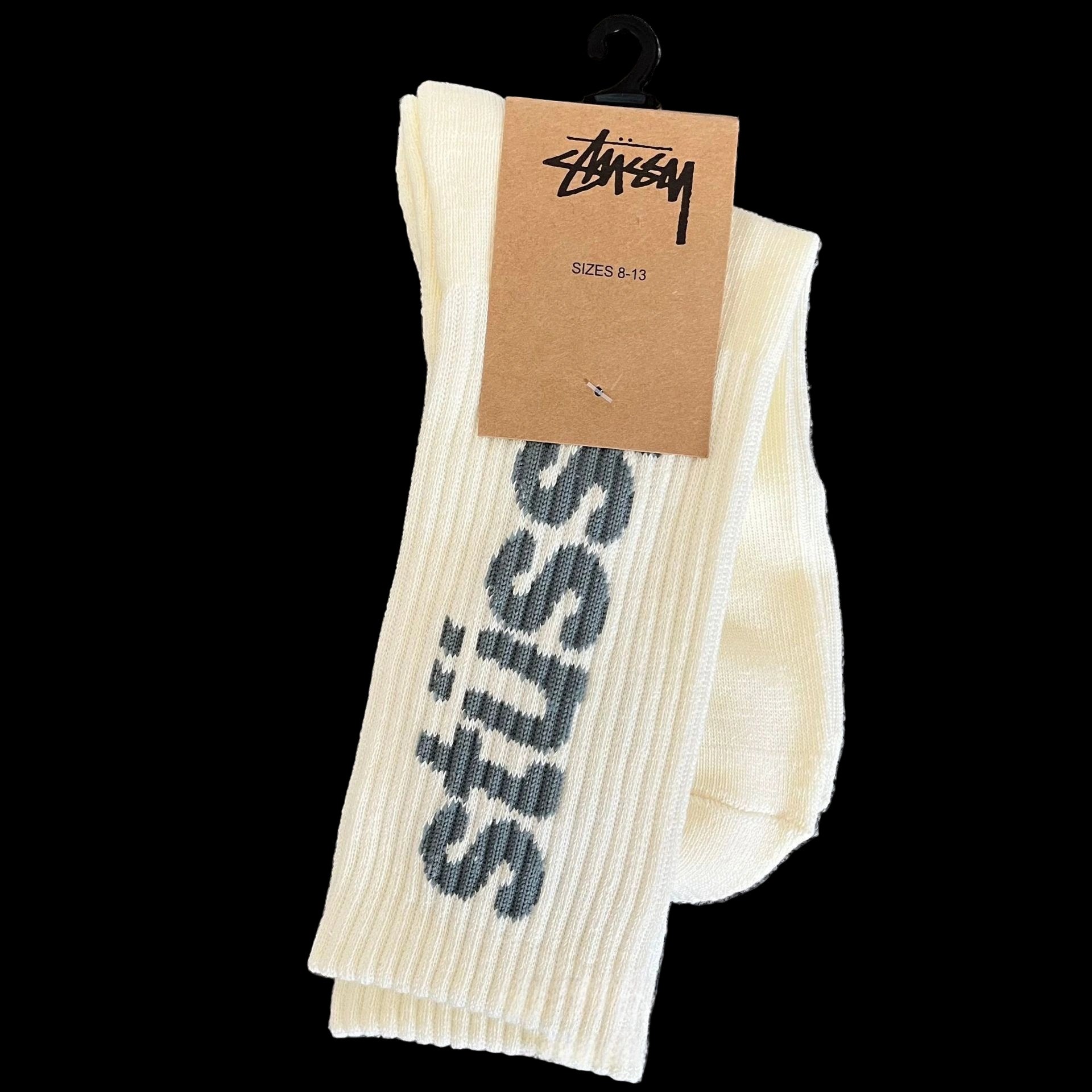 Black Stussy socks with a logo design, made from soft and breathable cotton.
