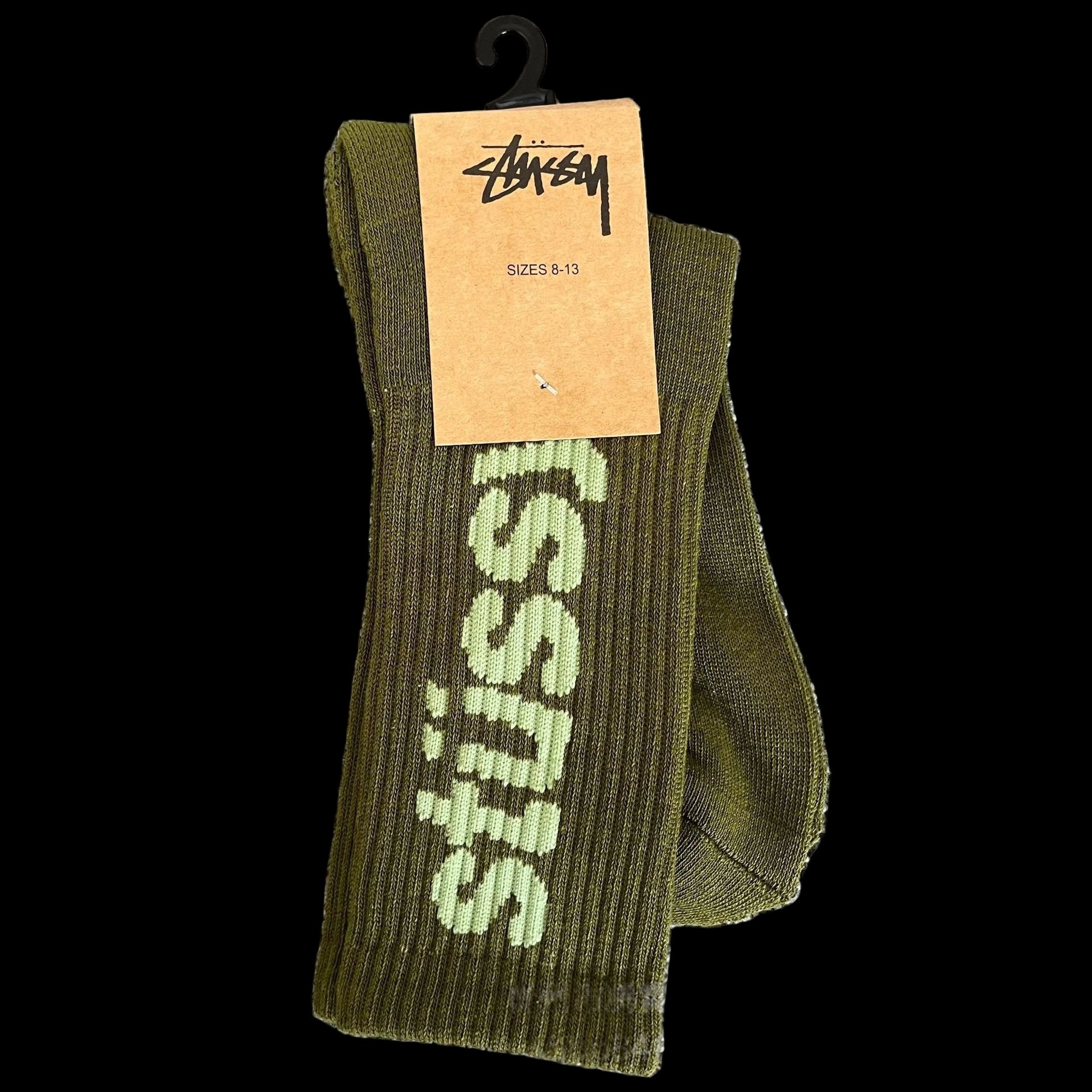 Black Stussy socks with a logo, made of soft, breathable cotton for casual wear.