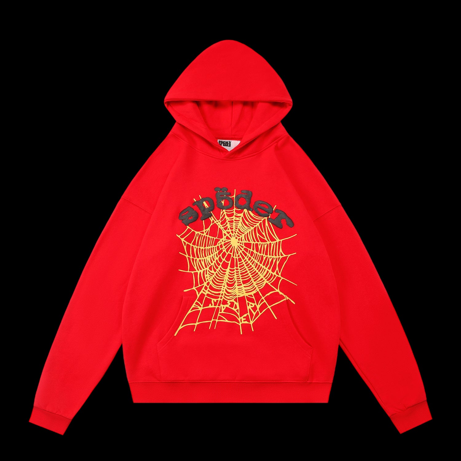 Sp5der Hoodie with ribbed crewneck and short sleeves, available in 26 color options.