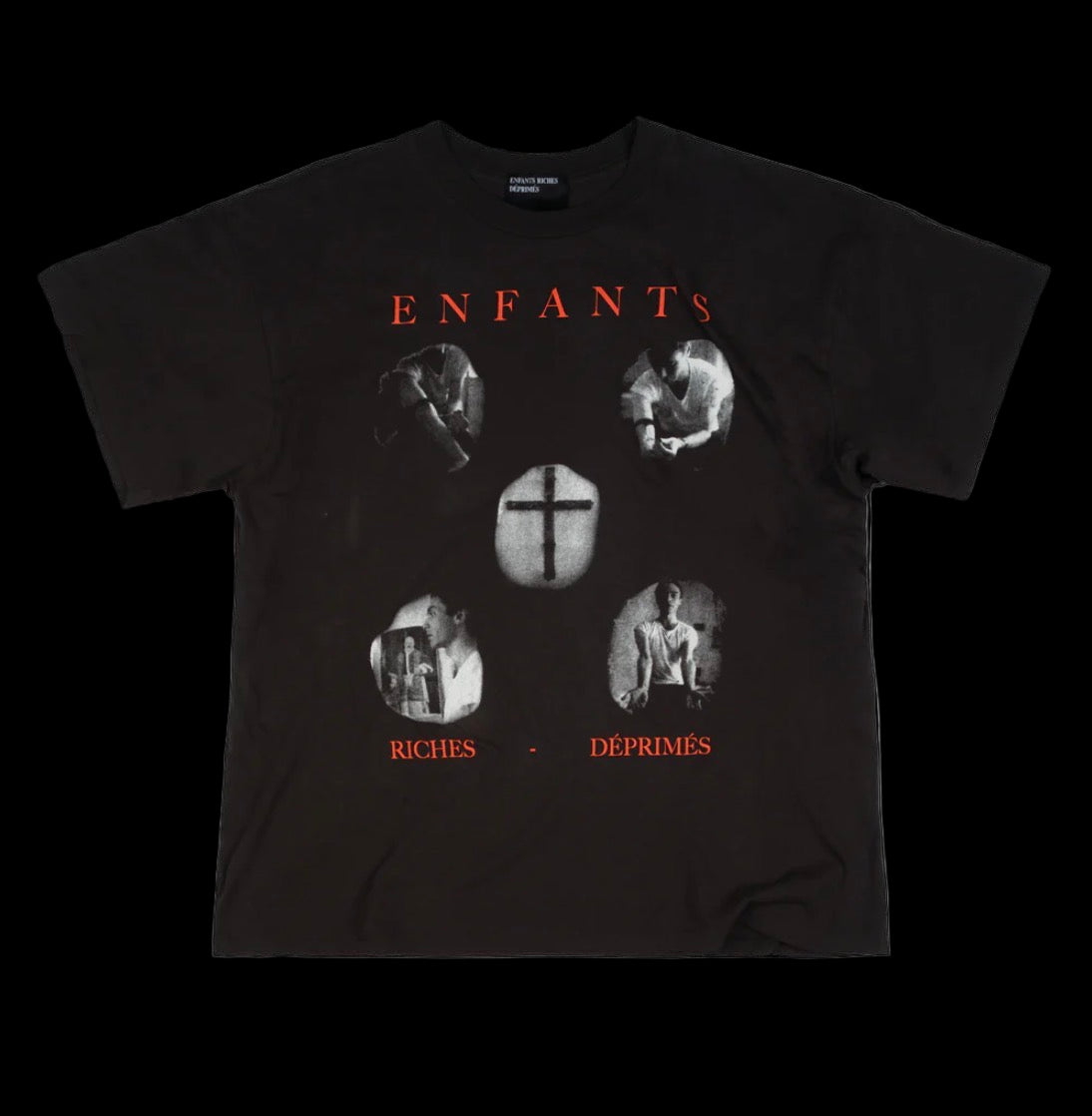 Black graphic tee featuring a Heroin needle design and ribbed crewneck.