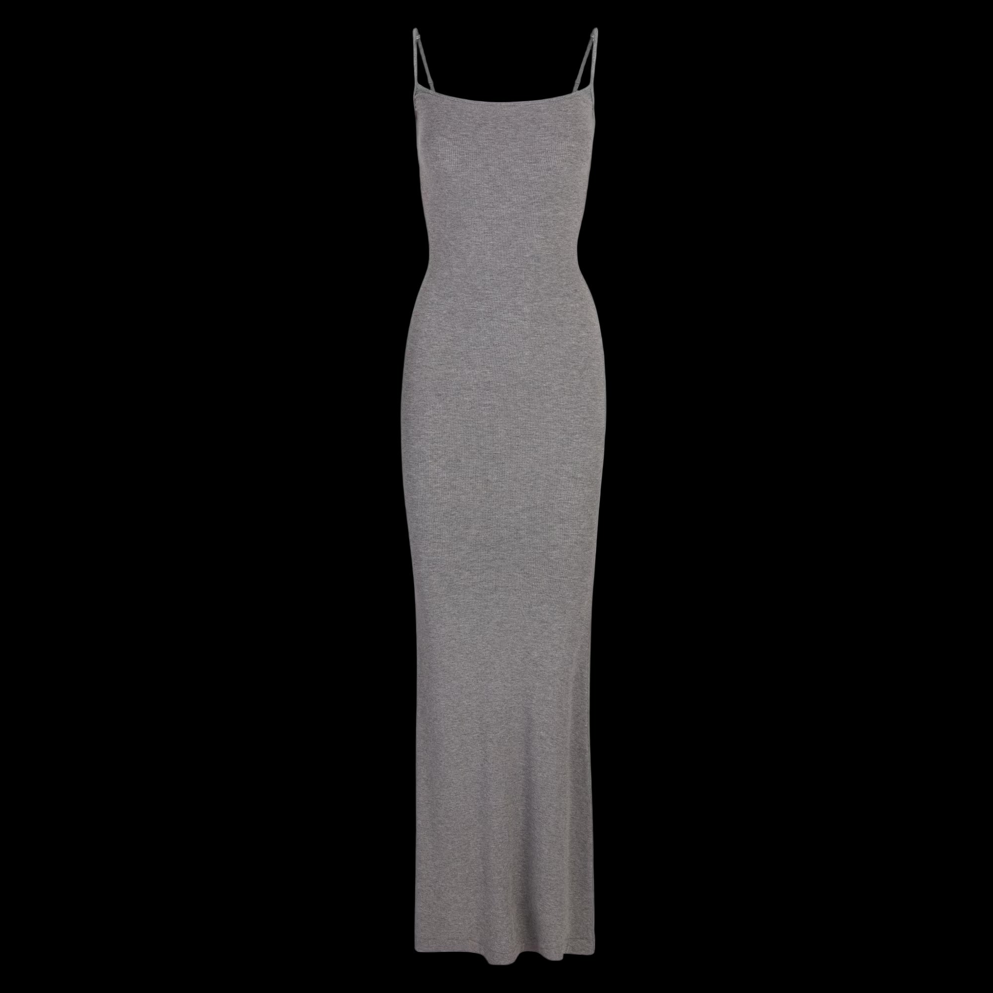 Petite long slip dress in soft fabric with adjustable straps and a sleek, fitted silhouette.