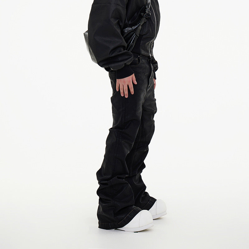 PASTFRWRD ALL BLACK DARK BRUSH WAX COATED DENIMS- - PASTFRWRD