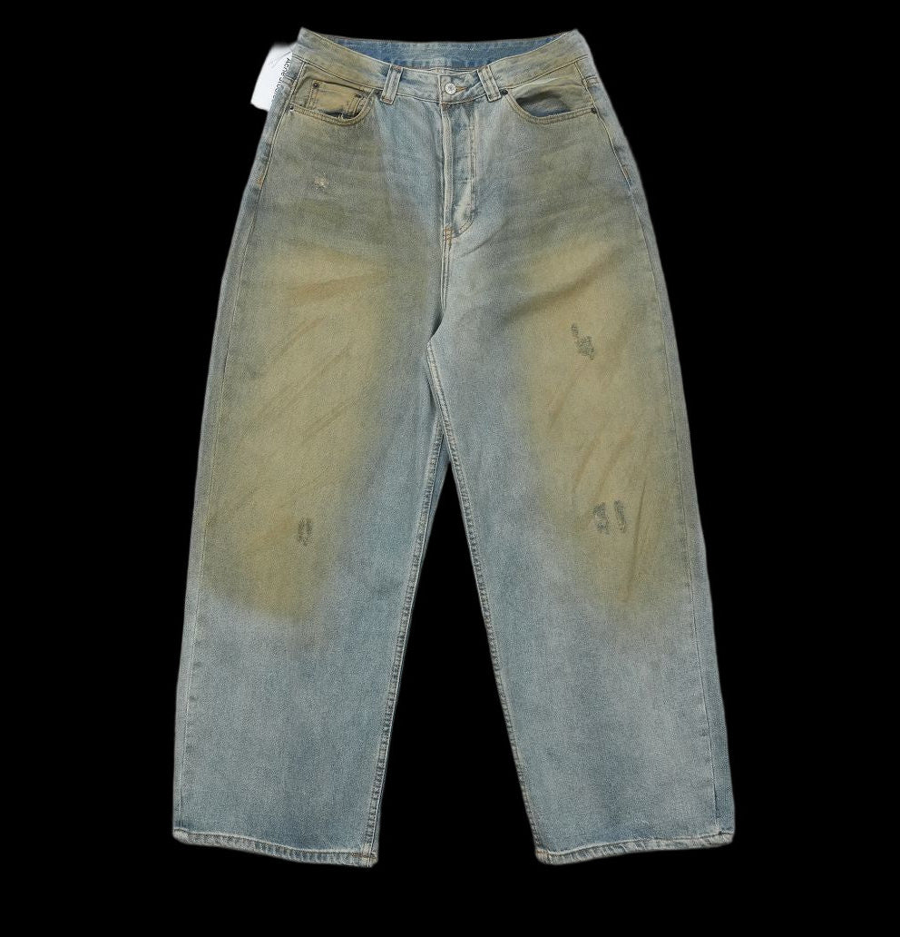 Acne Studios mud-dyed distressed wide-leg baggy jeans