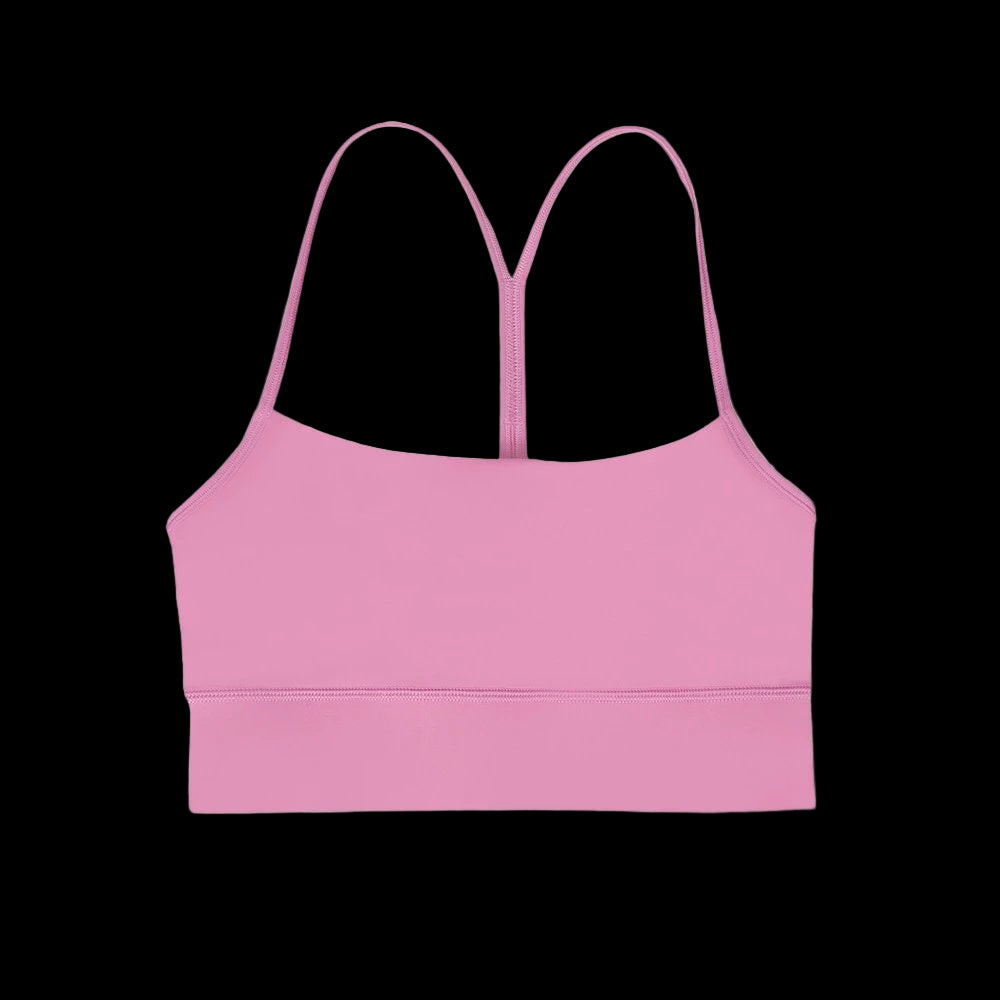 Lululemon Flow Y Nulu Sports Bra in light pink with a Y-back design and soft fabric.