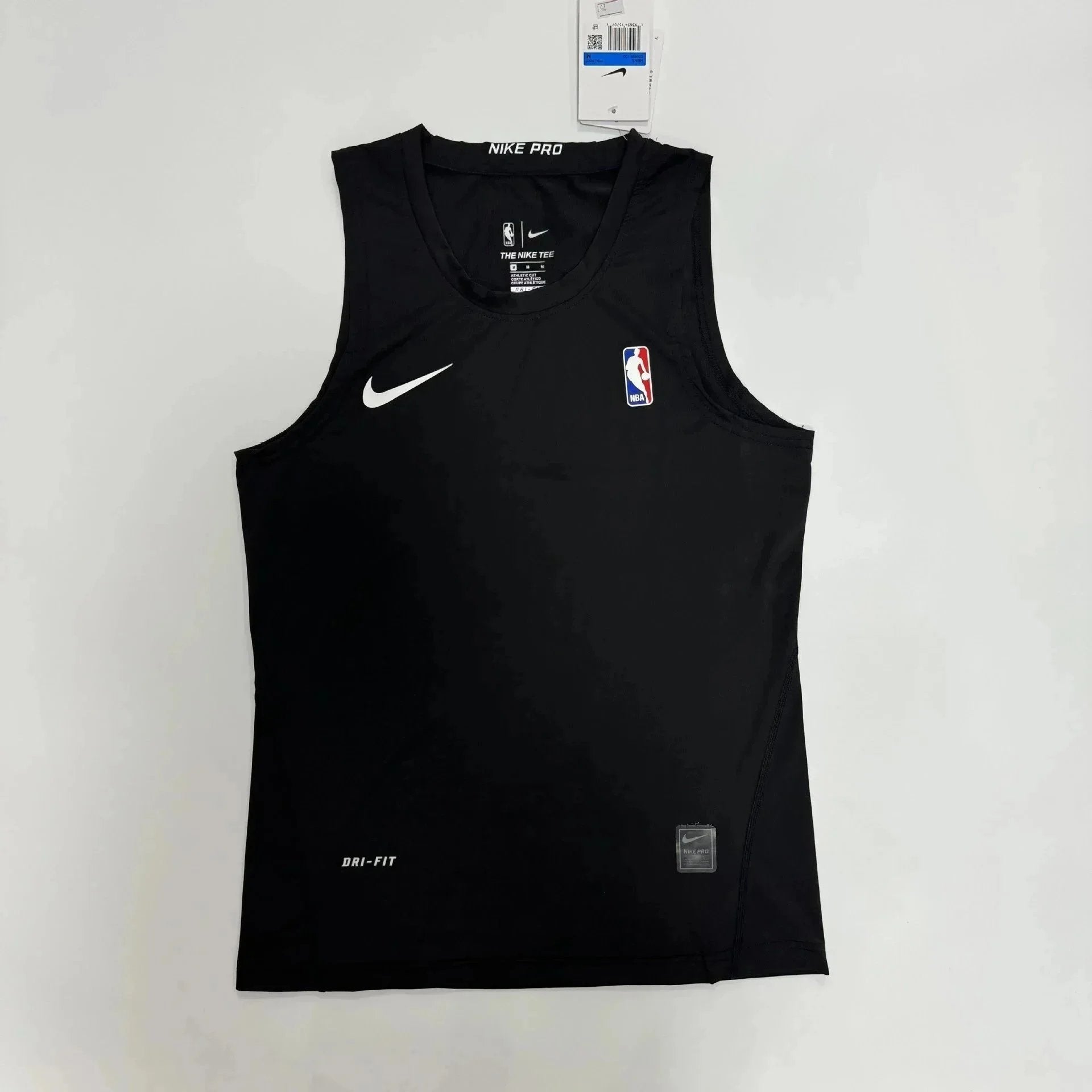 Black Nike Pro NBA compression tank top with sleeveless design and fitted cut