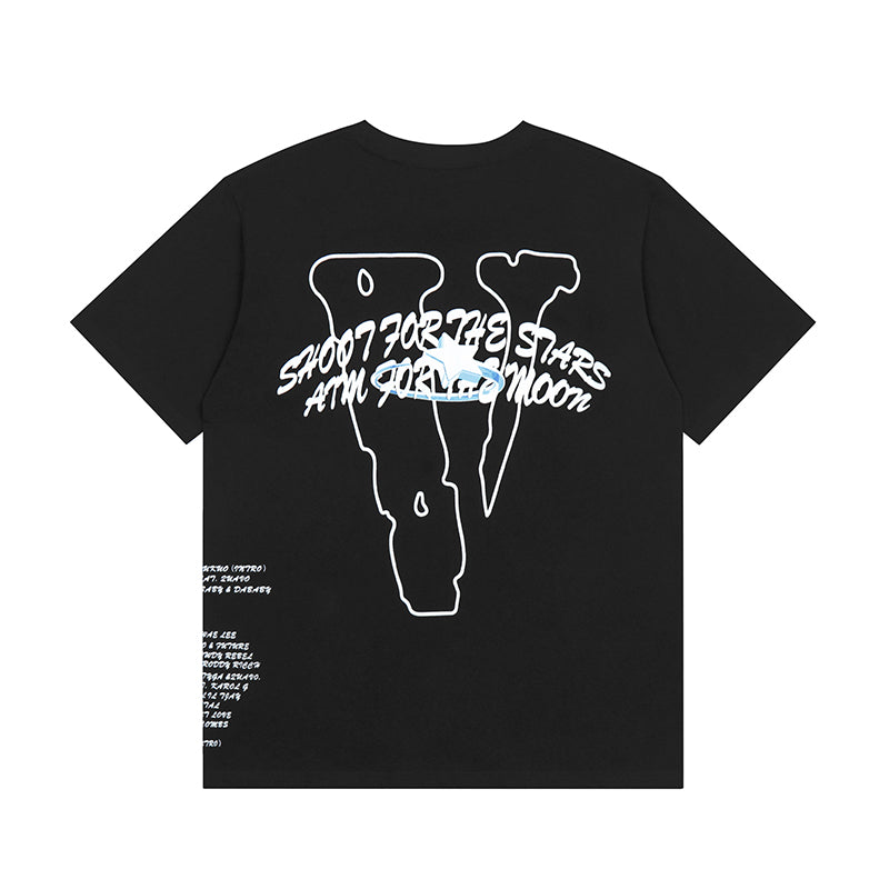Black Vlone X Pop Smoke T-shirt with graphic print and short sleeves in a trendy fit