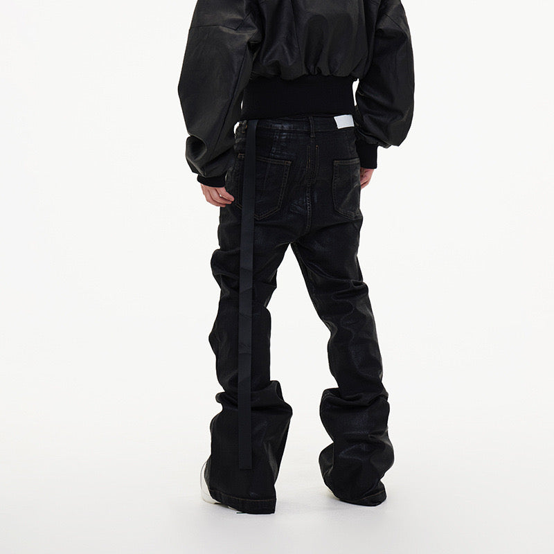 PASTFRWRD ALL BLACK DARK BRUSH WAX COATED DENIMS- - PASTFRWRD