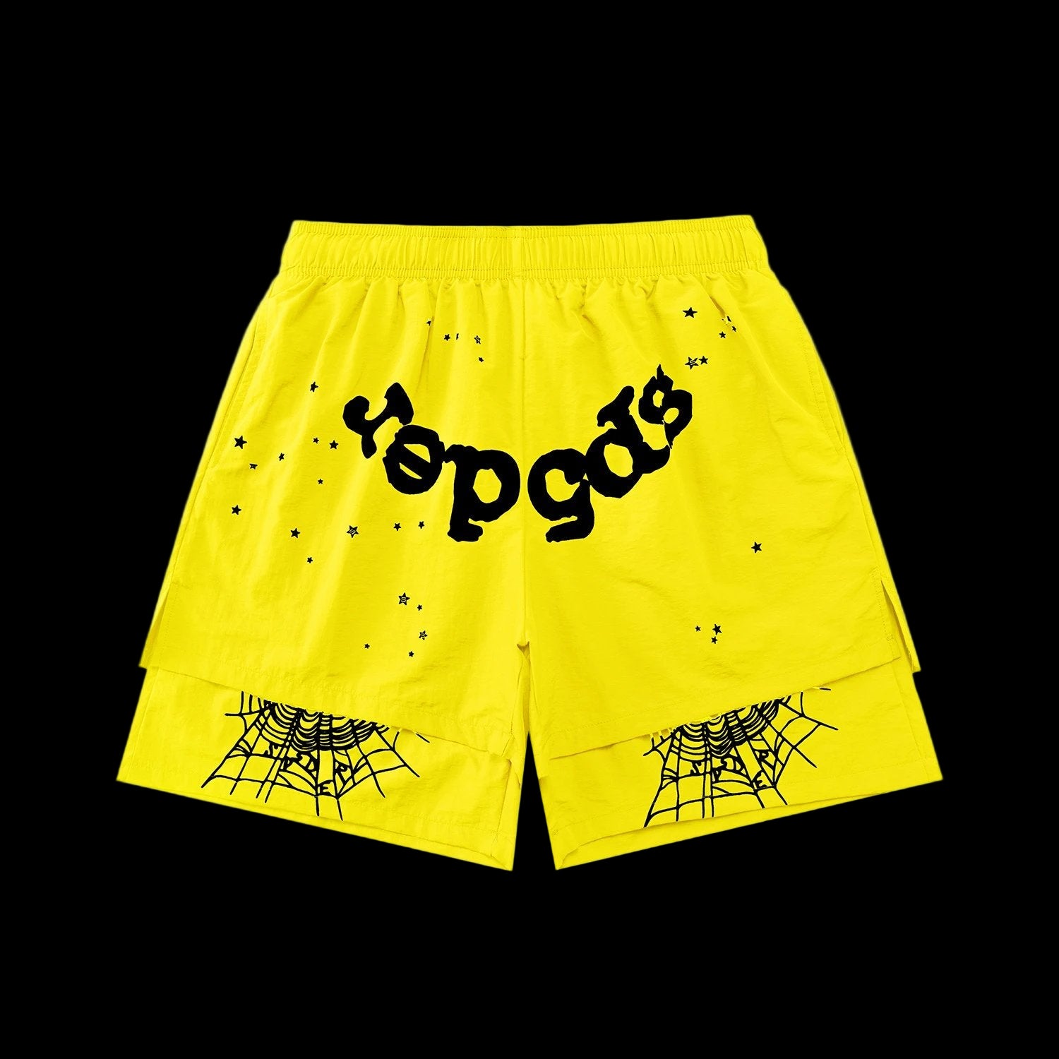 Gray cotton sweat shorts with Sp5der OG Web Logo and faded vintage wash design