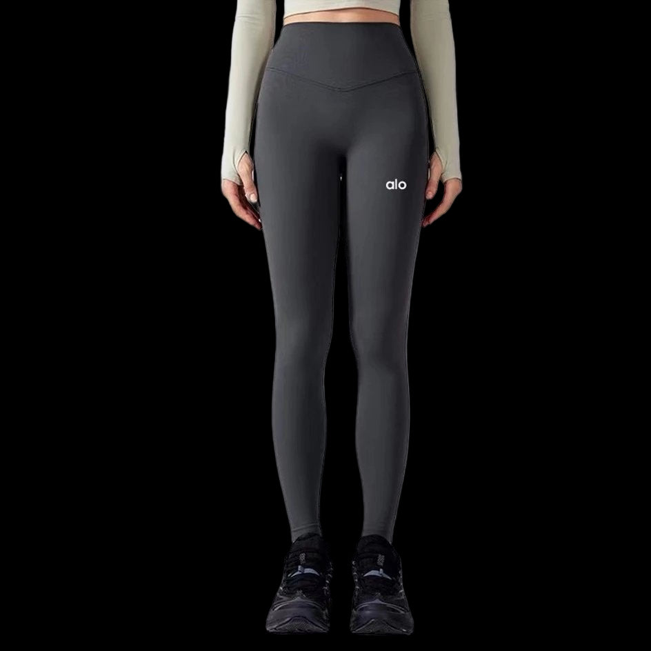 Black Alo Yoga pants with a slim fit and smooth, stretchy fabric for comfort and movement