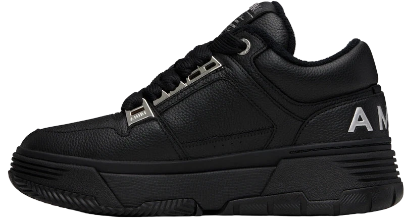 Black Amiri MA-1 sneakers with silver accents.