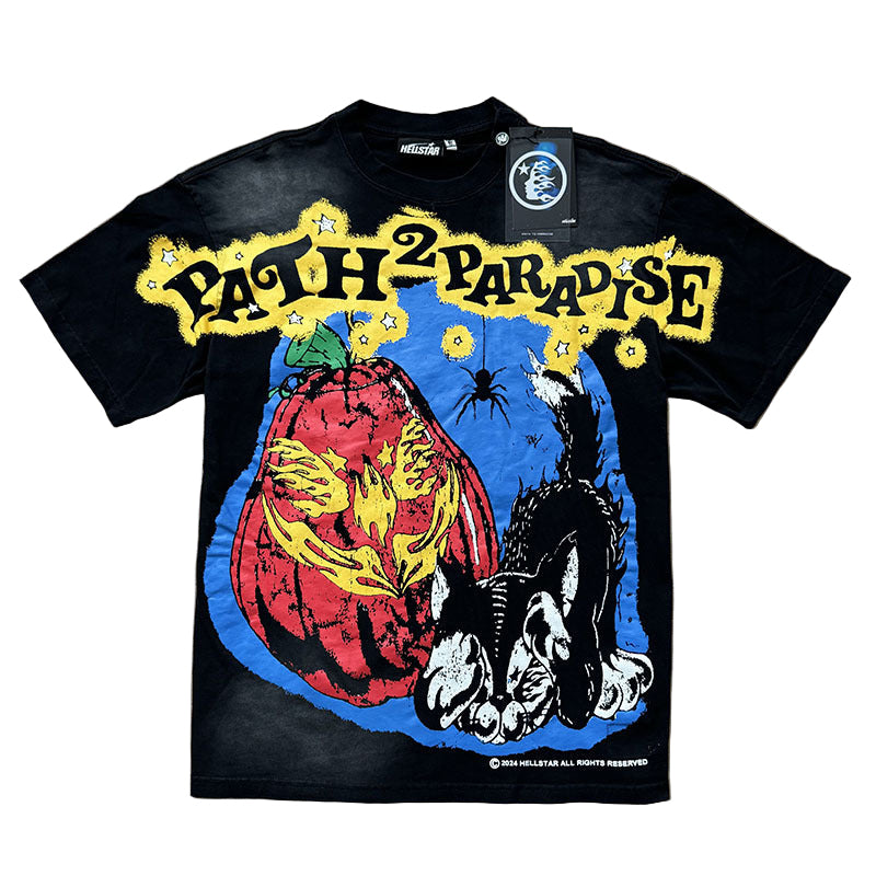 A collection of Hellstar T-Shirts in various colors with a ribbed crewneck and short sleeves.