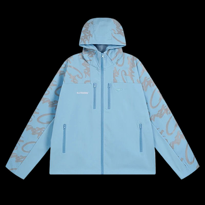 Corteiz Elitework waterproof shell jacket in black with hood and zippered front pockets