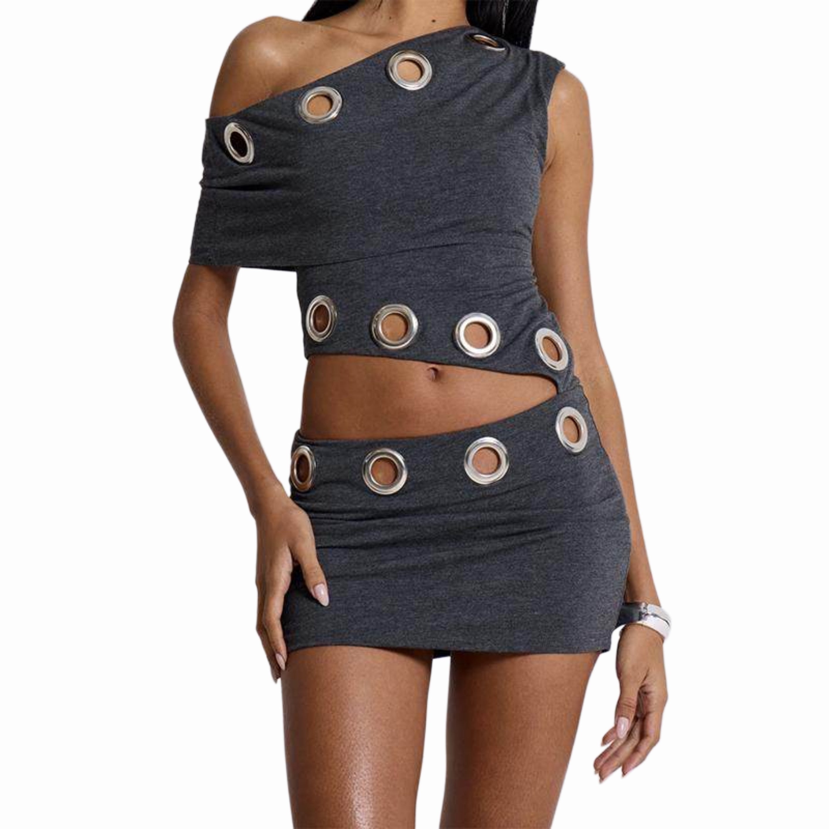 JADED LONDON ASYMMETRIC DRESS WITH EYELETS - PASTFRWRD