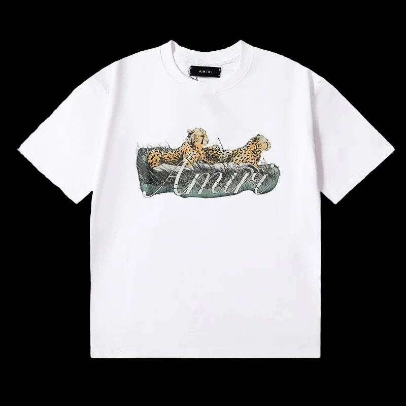 Amiri T-shirt in faded wash with ribbed crewneck and short sleeves, available in 8 colors.