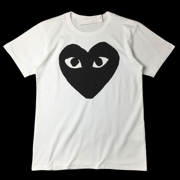 White Comme Des Garcons Play T-shirt with ribbed crewneck and short sleeves in heavyweight cotton