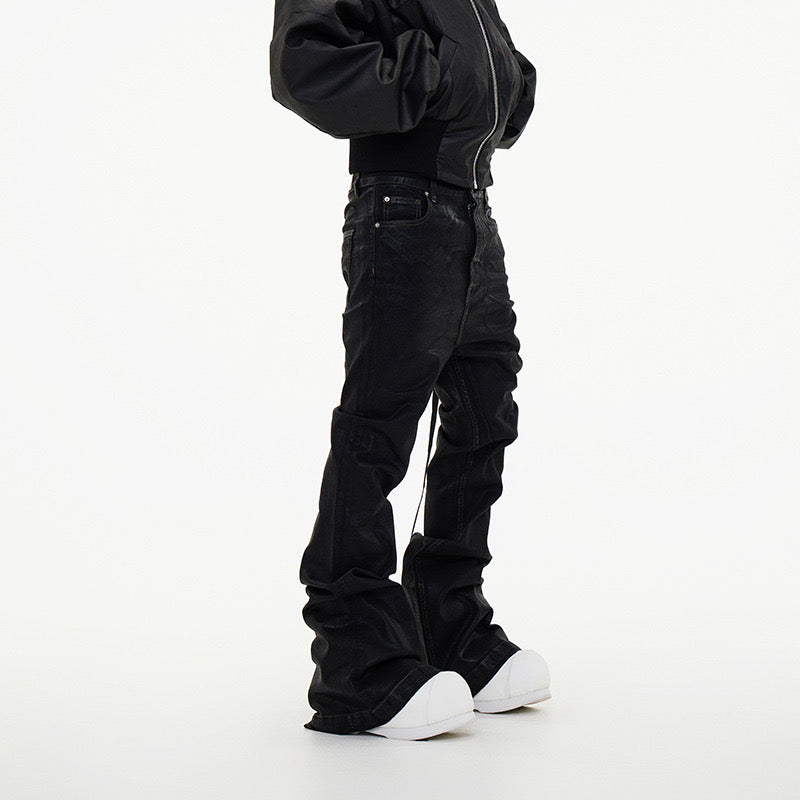 PASTFRWRD ALL BLACK DARK BRUSH WAX COATED DENIMS- - PASTFRWRD