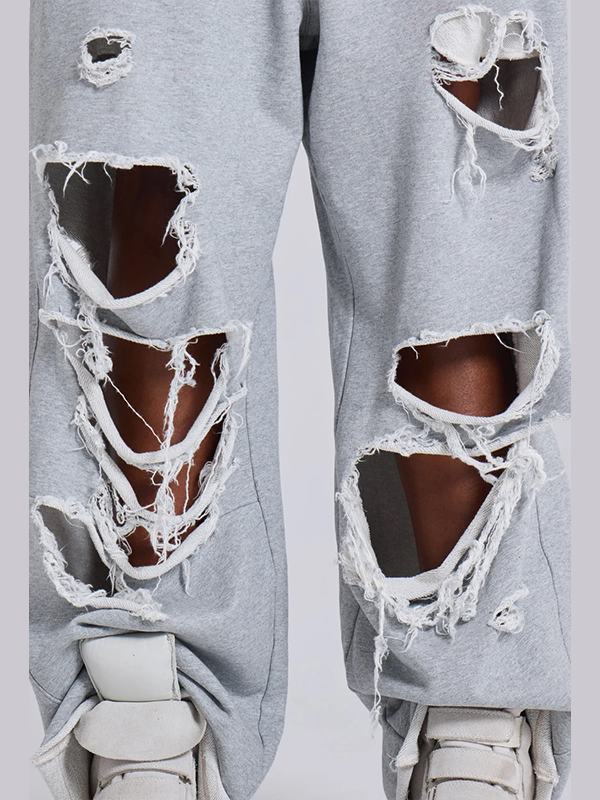 JADED LONDON DISTRESSED WIDE LEG GREY SWEATPANTS - PASTFRWRD