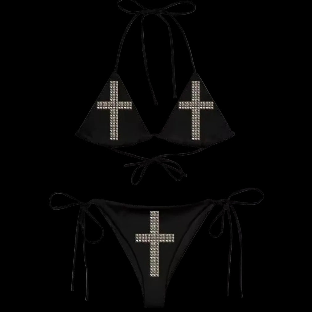 Cross Rhinestone Bikini Dress - PASTFRWRD