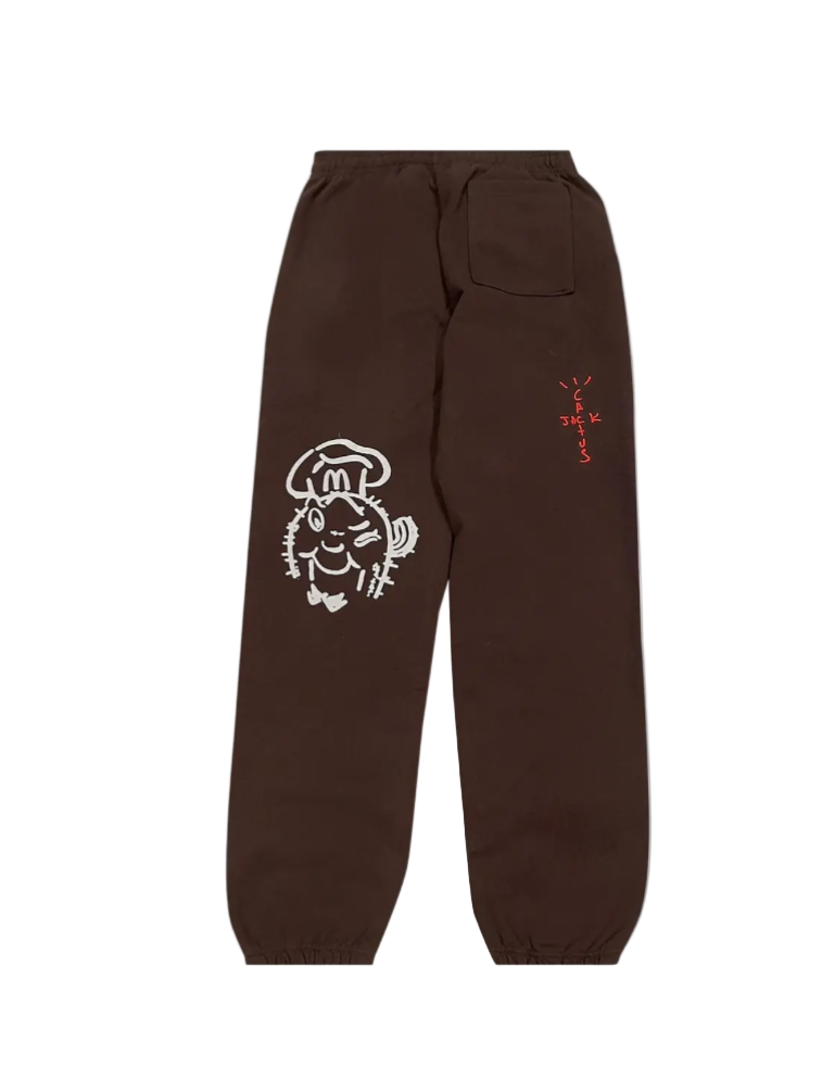 Brown sweatpants featuring a bold graphic and a vintage-inspired faded wash.