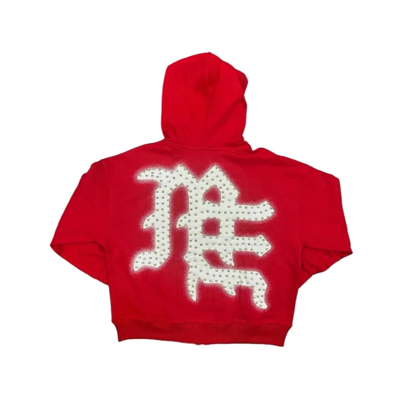 Mixed Emotions Emotions Never Die Rhinestone Hoodie Zip-Up Red