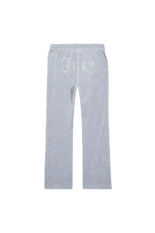 Silver marl cotton velour tracksuit with diamanté detailing and ribbed crewneck.