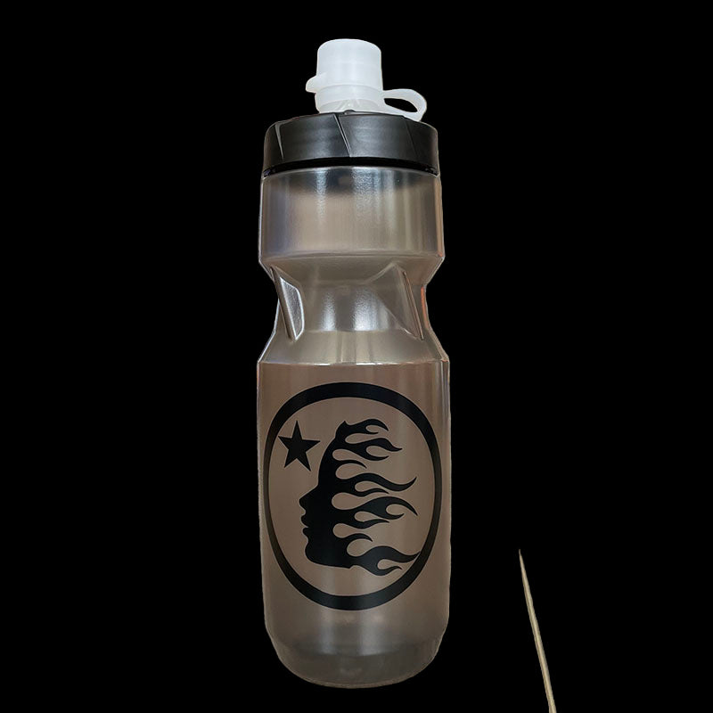 A sleek black sports bottle with a leak-proof design and a durable finish.