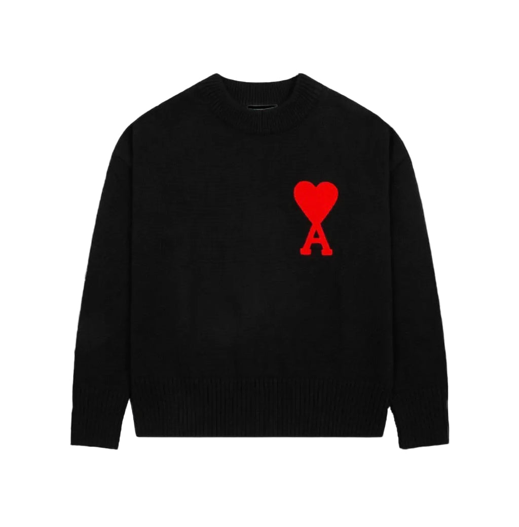 Ami Paris sweater in heavyweight cotton with a ribbed crewneck and short sleeves.