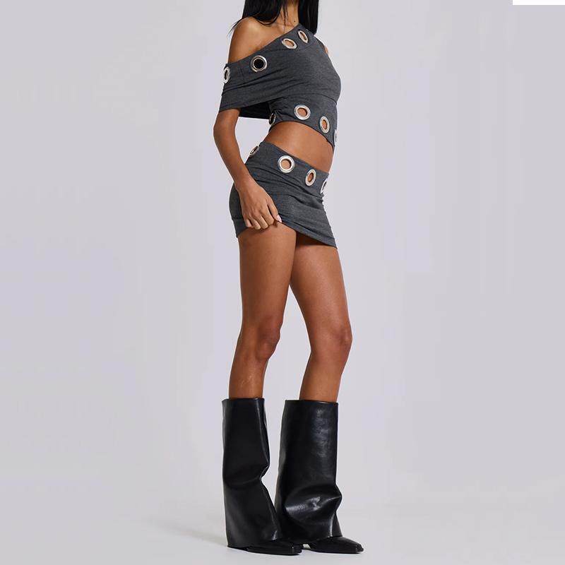 JADED LONDON ASYMMETRIC DRESS WITH EYELETS - PASTFRWRD