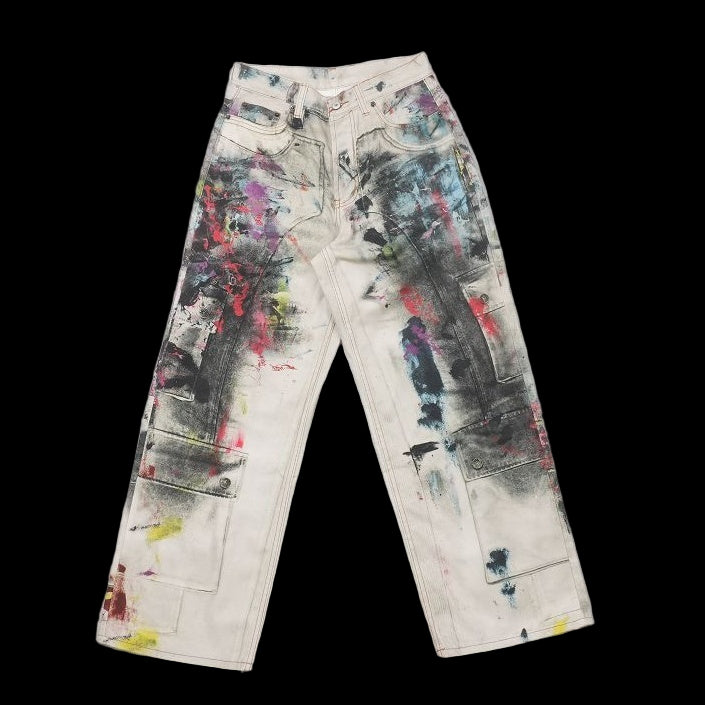 Acne Studios 1981 wide-leg jeans with trompe l'oeil paint print.