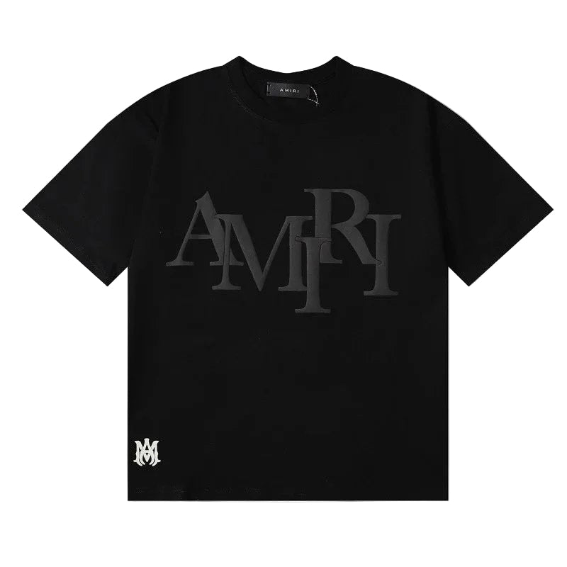 Amiri T-shirt in a vintage-inspired faded wash with a ribbed crewneck and short sleeves.