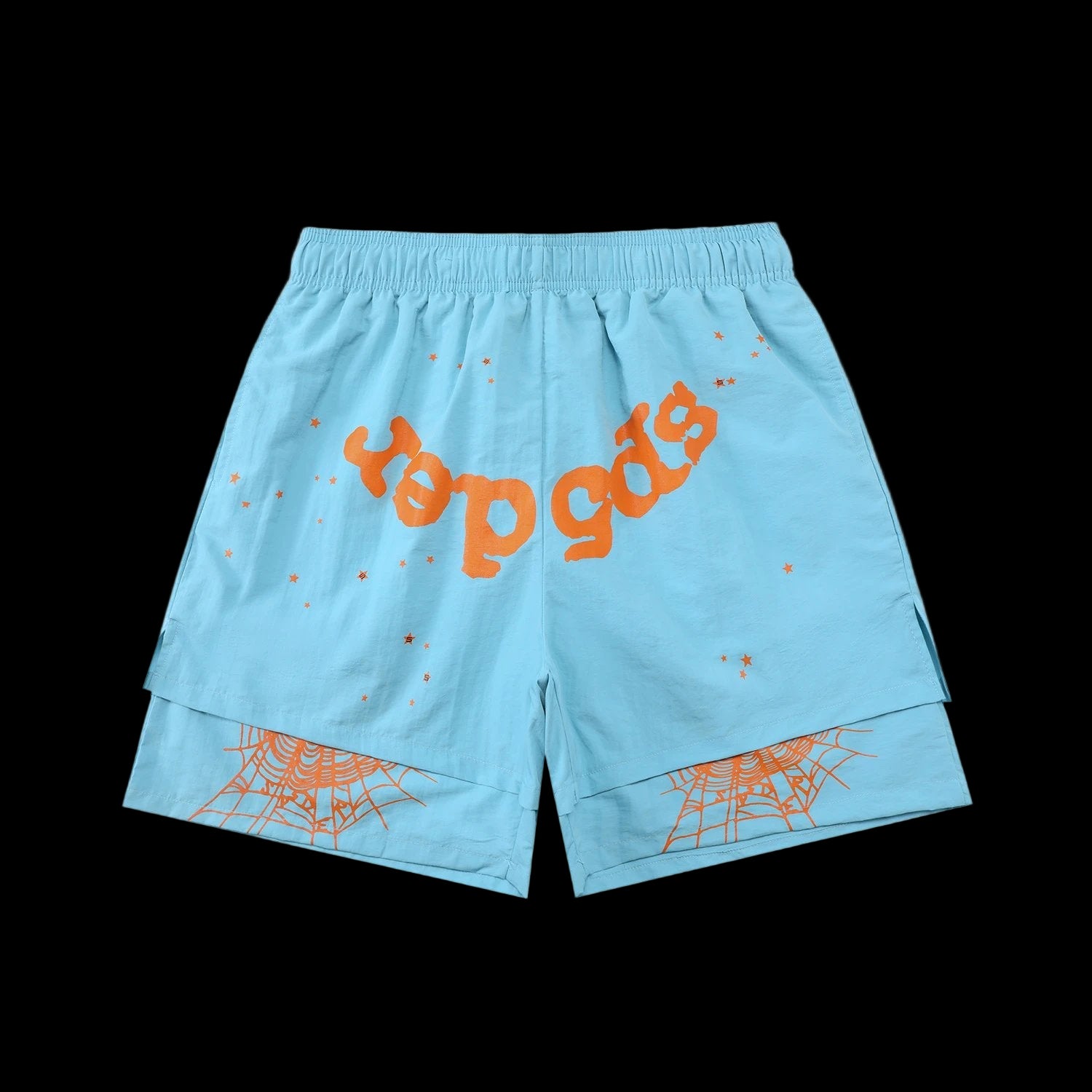 Men's sweat shorts with faded wash and Sp5der OG Web logo on front left leg
