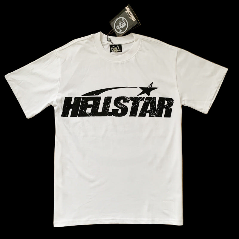 A collection of Hellstar T-Shirts in various colors featuring a ribbed crewneck and short sleeves.