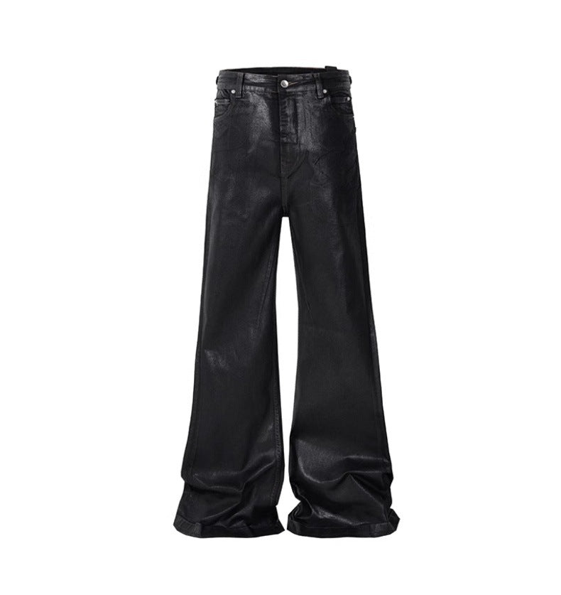 PASTFRWRD ALL BLACK DARK BRUSH WAX COATED DENIMS- - PASTFRWRD