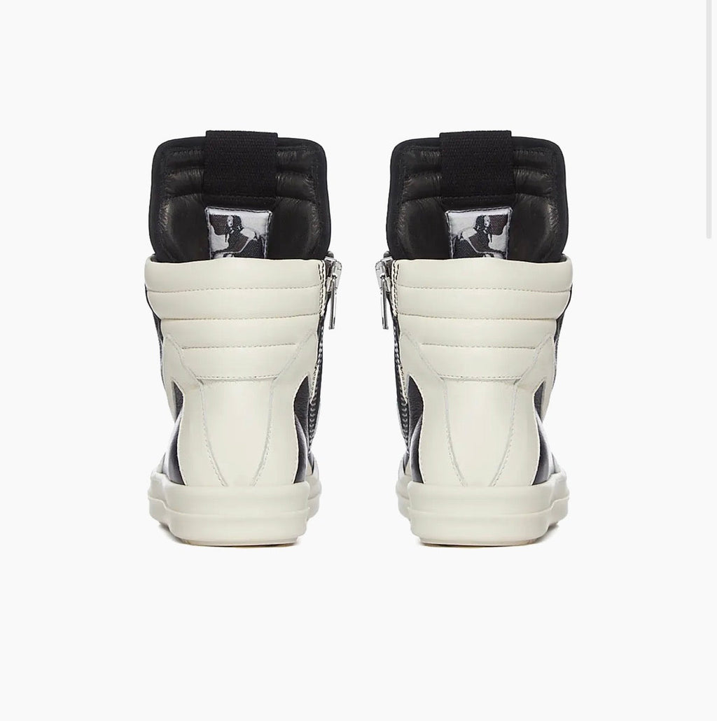 RICK OWENS MEGA BUMPER GEOBASKETS CLASSIC BLACK AND WHITE - PASTFRWRD