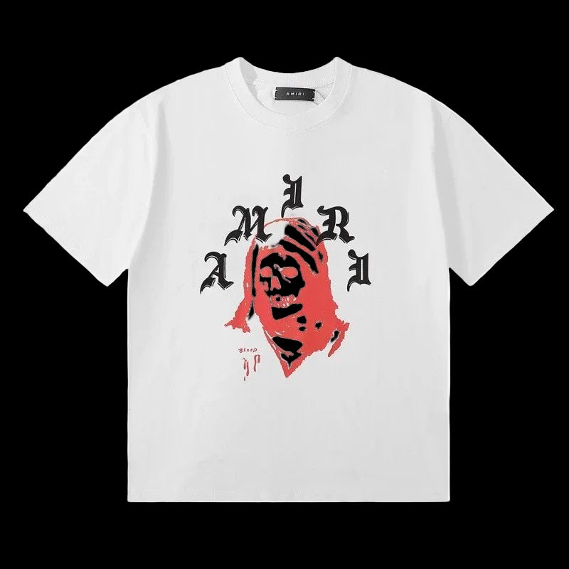 Amiri T-shirt en coton épais avec col rond côtelé et effet délavé vintage, 8 couleurs disponibles.