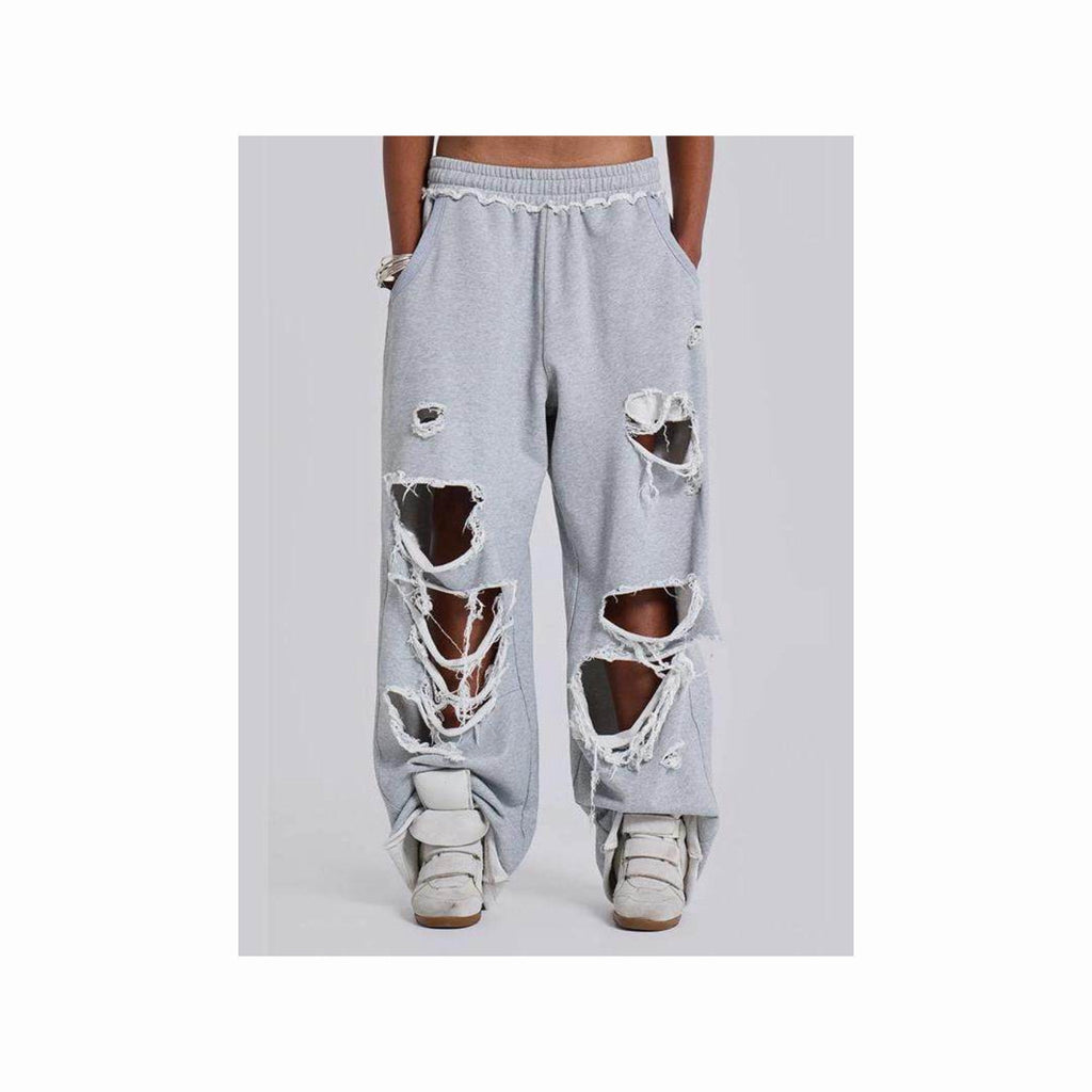 JADED LONDON DISTRESSED WIDE LEG GREY SWEATPANTS - PASTFRWRD