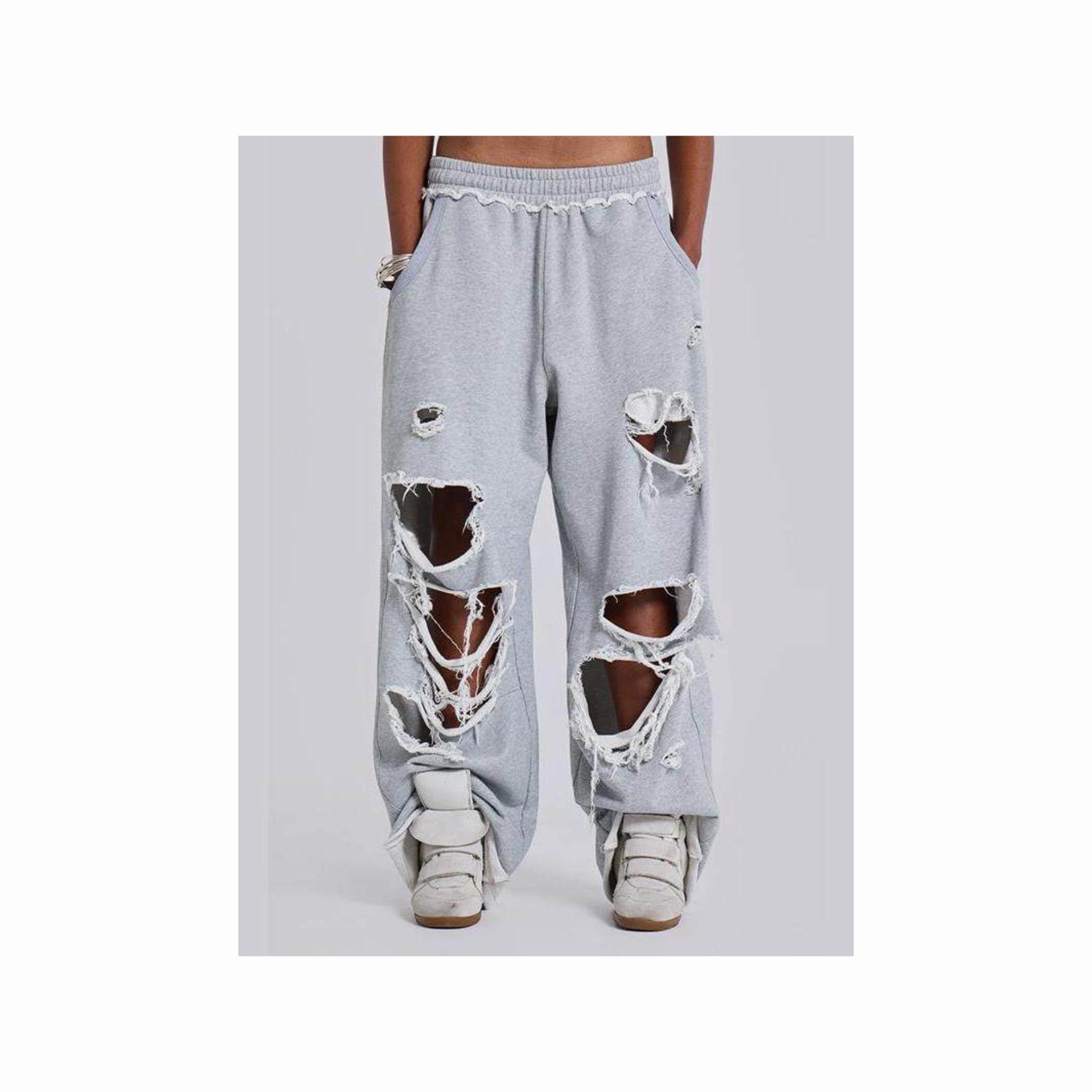 JADED LONDON DISTRESSED WIDE LEG GREY SWEATPANTS - PASTFRWRD