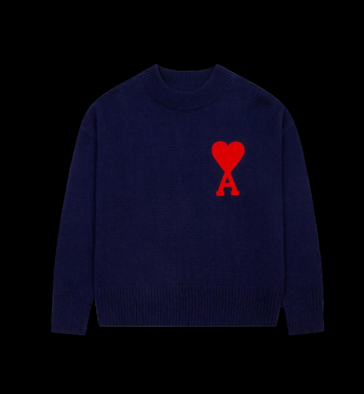 Ami Paris sweater in heavyweight cotton with a ribbed crewneck and short sleeves in faded wash.