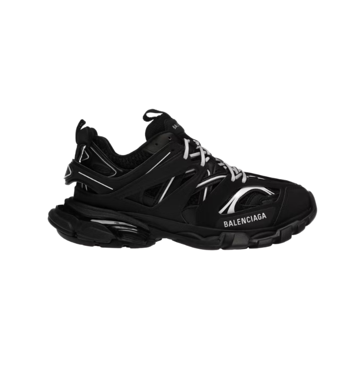 Black Balenciaga Track shoes featuring a chunky design and breathable mesh upper.