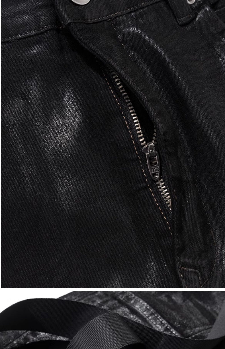 PASTFRWRD ALL BLACK DARK BRUSH WAX COATED DENIMS- - PASTFRWRD
